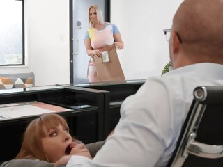 threesome blonde brunette Ganging Up On The Secretary With Xander Corvus, Angel Youngs, Jenna Starr - Brazzers
